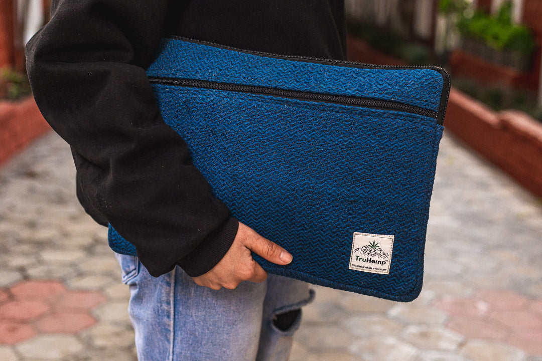 Linear Hemp Laptop Sleeve - Blue